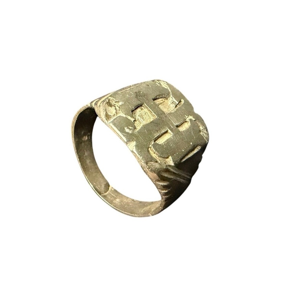 Vintage Silver Signet Ring Mens Brutalist Abstract Hand Carved Leaf Detail 8.35g